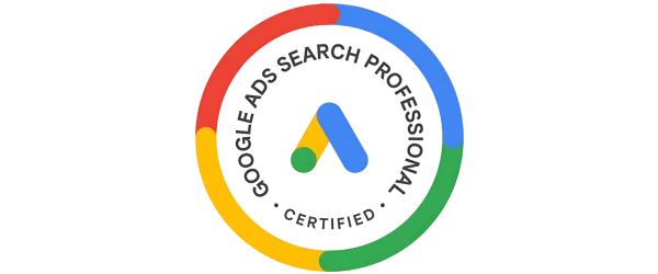 Google Ads Search Professional certification badge with colorful Google 'A' logo and rainbow border