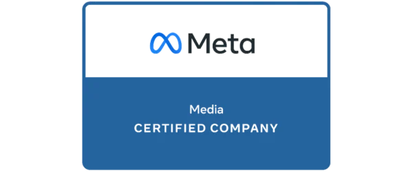 Meta Certified Company badge for media advertising with blue Meta infinity logo